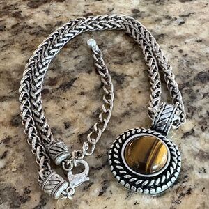 Silver and Brown Pendant Necklace
